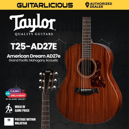 Taylor American Dream AD27e Grand Pacific Mahogany Acoustic Guitar w/AeroCase, Natural