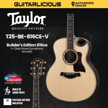 Taylor Builder's Edition 816ce V-Class Grand Symphony Acoustic Guitar w/Case, Natural