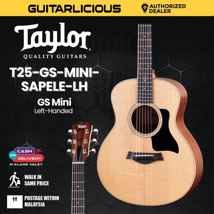 Taylor GS Mini Left-Handed Acoustic Guitar With Bag, Natural Sapele