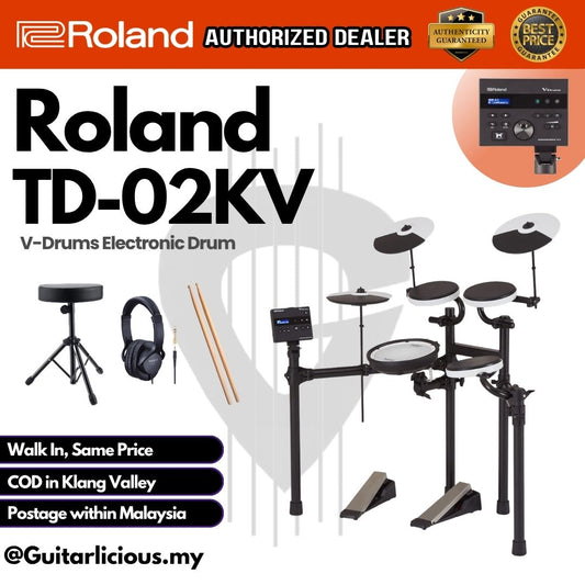 Roland TD-02KV V-Drums Electronic Drum Set with Headphone, Drum Throne and Drumsticks