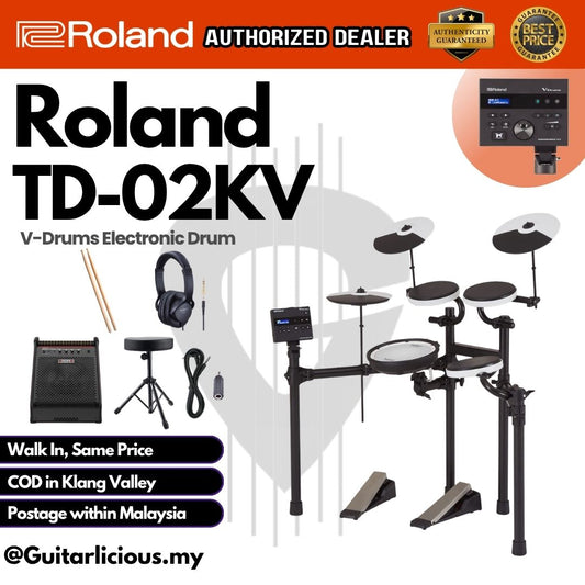 Roland TD-02KV V-Drums Electronic Drum Set with Headphone, Drum Throne and Drumsticks