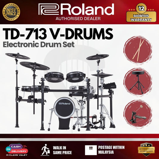 Roland TD-713 V-Drums Electronic Drum Set w/Drum Throne, Single Pedal And Drumstick