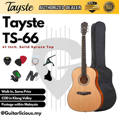 Tayste 41 inch Solid Spruce Acoustic Guitar with Sapele Side ( TS-66-N / TS66 )