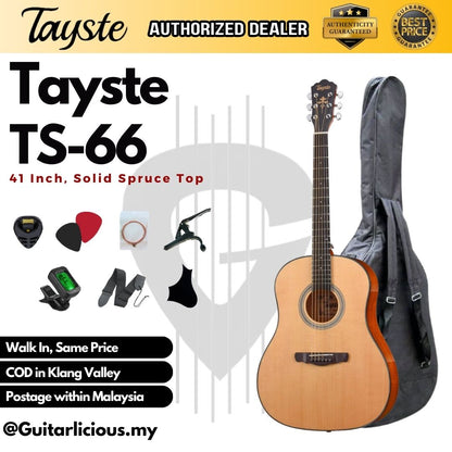 Tayste 41 inch Solid Spruce Acoustic Guitar with Sapele Side ( TS-66-N / TS66 )