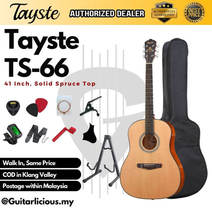 Tayste 41 inch Solid Spruce Acoustic Guitar with Sapele Side ( TS-66-N / TS66 )