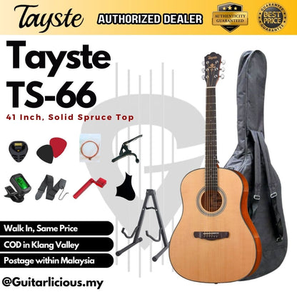 Tayste 41 inch Solid Spruce Acoustic Guitar with Sapele Side ( TS-66-N / TS66 )