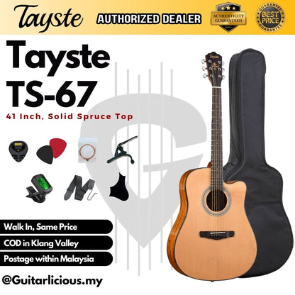 Tayste 41 inch Solid Spruce Cutaway Acoustic Guitar with Walnut Side ( TS-67-N / TS67 / TS67N)