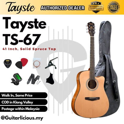 Tayste 41 inch Solid Spruce Cutaway Acoustic Guitar with Walnut Side ( TS-67-N / TS67 / TS67N)