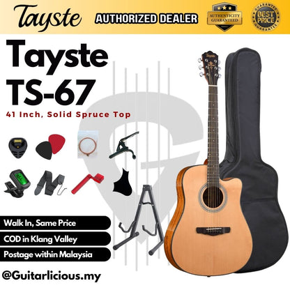 Tayste 41 inch Solid Spruce Cutaway Acoustic Guitar with Walnut Side ( TS-67-N / TS67 / TS67N)