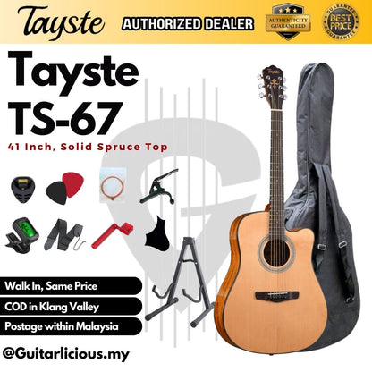 Tayste 41 inch Solid Spruce Cutaway Acoustic Guitar with Walnut Side ( TS-67-N / TS67 / TS67N)