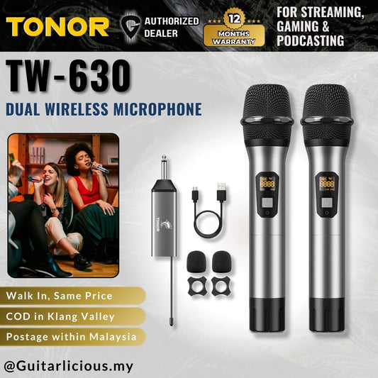 TONOR TW-630 Wireless Microphones UHF Dual Cordless Metal Dynamic Mics for Karaoke, 200ft ( TW 630 / TW630 )