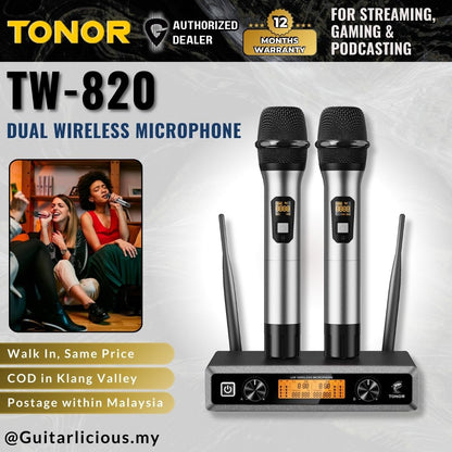 TONOR TW-820 Wireless Microphone, Metal Dual Professional UHF Cordless Dynamic Mic Handheld Microphone System - (TW 820)