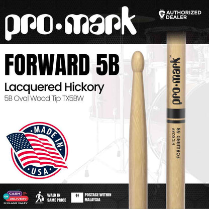 Promark Classic Forward DrumSticks - Hickory - 5B - Oval Wood Tip - TX5BW