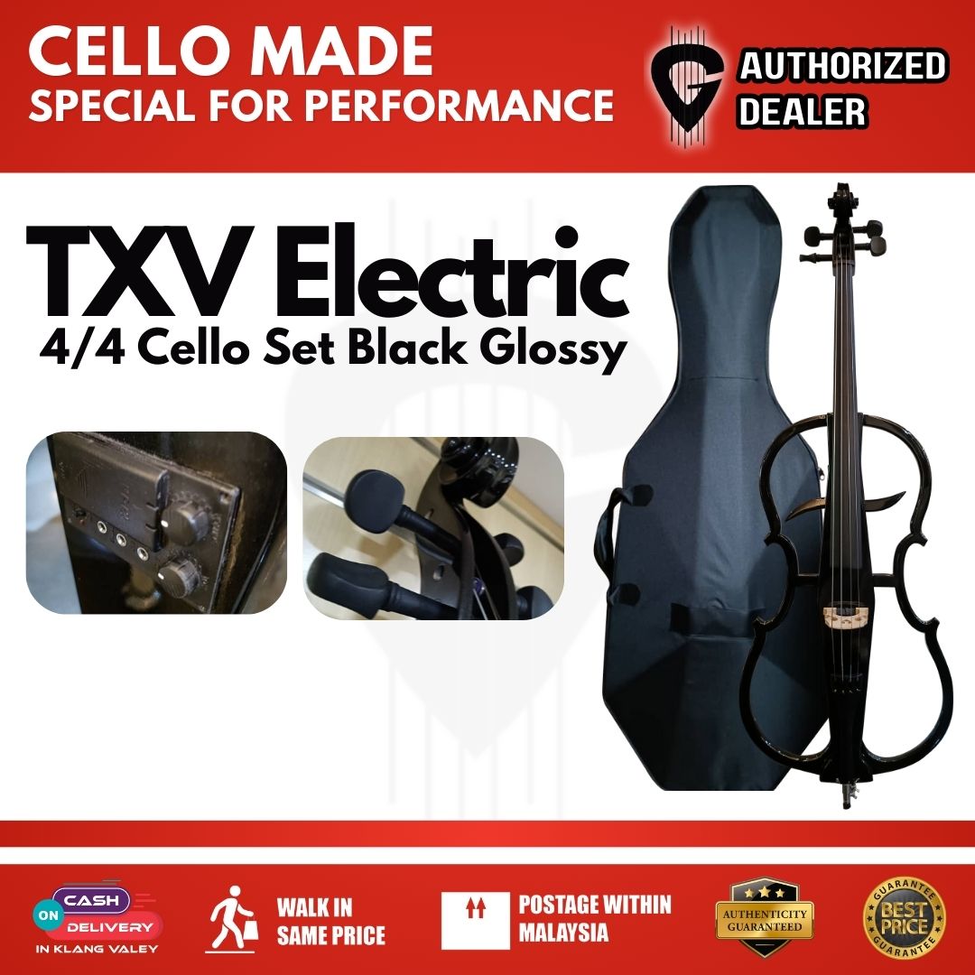 TXV Electric 4/4 Cello Set Black Glossy