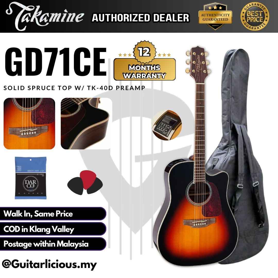 Takamine GD71CE BSB Dreadnought Cutaway Acoustic EQ Guitar w/ Solid Spruce Top, Black Walnut Back & Sides & TK-40D preamp