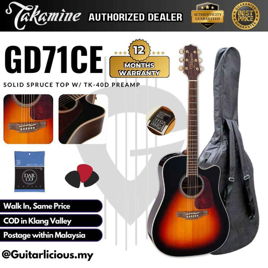 Takamine GD71CE BSB Dreadnought Cutaway Acoustic EQ Guitar w/ Solid Spruce Top, Black Walnut Back & Sides & TK-40D preamp