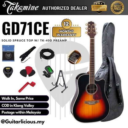 Takamine GD71CE BSB Dreadnought Cutaway Acoustic EQ Guitar w/ Solid Spruce Top, Black Walnut Back & Sides & TK-40D preamp