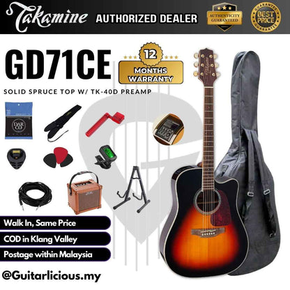 Takamine GD71CE BSB Dreadnought Cutaway Acoustic EQ Guitar w/ Solid Spruce Top, Black Walnut Back & Sides & TK-40D preamp
