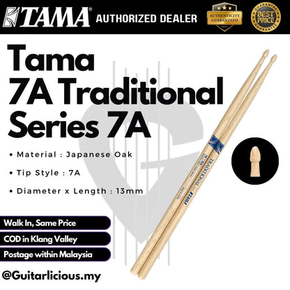 Tama Traditional Series Japanese Oak Drumsticks – Wood / Nylon Tip - 5A / 5AN / 5B / 7A