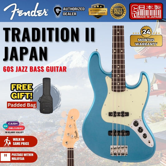 Fender Japan Traditional II 60s Jazz Bass Guitar, RW FB-Lake Placid Blue