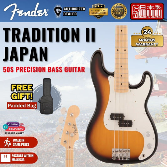 Fender Japan Traditional II 50s Precision Bass Guitar, Maple FB -2-Tone Sunburst