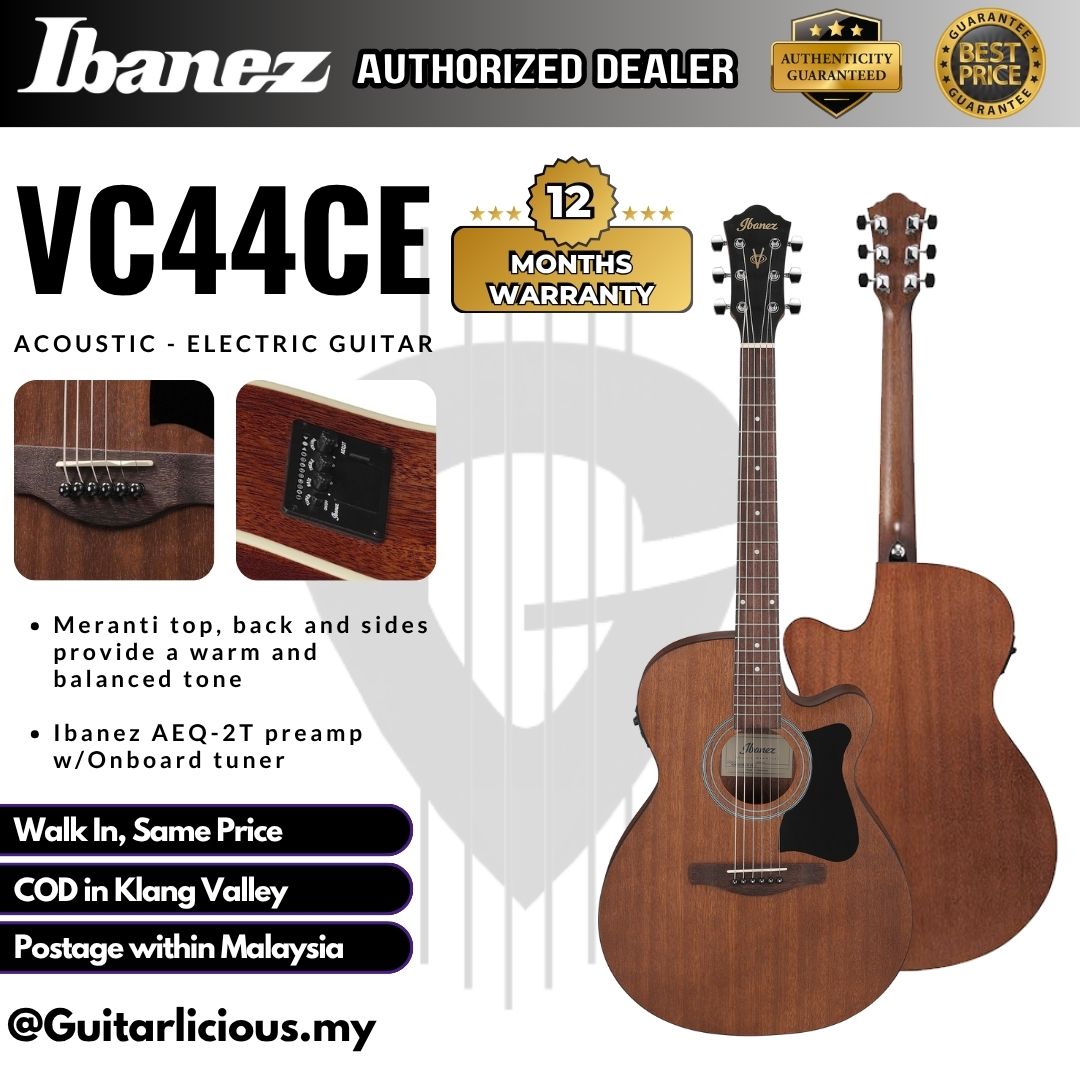 Ibanez VC44CE V Series Acoustic Electric Guitar with Preamp , Open Pore Natural ( VC44-CE / VC44E / V 44 Cutaway EQ )
