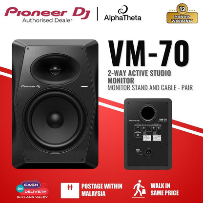 Pioneer DJ VM-70 2-Way Active Studio Monitor With Monitor Stand And Cable - Pair - Black