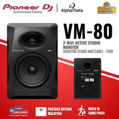 Pioneer DJ VM-80 2-Way Active Studio Monitor With Monitor Stand And Cable - Pair - Black