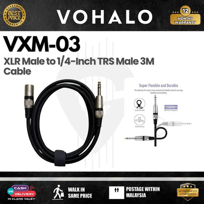 SONICAKE VXM Series XLR Male to 1/4-Inch TRS Male Cable - Gold Plated High Fidelity, Noise-Eliminating Microphone Cable (2M / 3M)