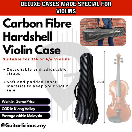 Premium Carbon Fiber Hardshell Violin Case with build in Humidity Meter for 3/4 and 4/4 Violin