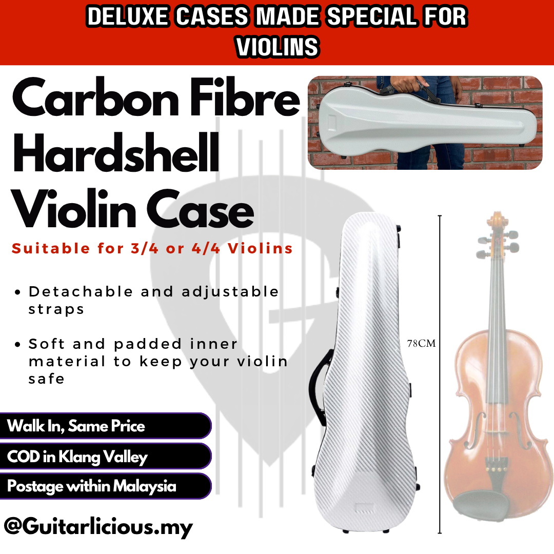 Premium Carbon Fiber Hardshell Violin Case with build in Humidity Meter for 3/4 and 4/4 Violin