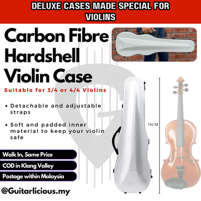 Premium Carbon Fiber Hardshell Violin Case with build in Humidity Meter for 3/4 and 4/4 Violin