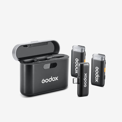 GODOX WES2 Kit2 Wireless Lavalier Microphone for Android/USB C, Dual Channel 2.4G Wireless Mic w/ Charging Case