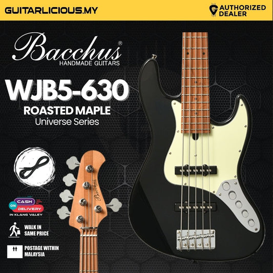 Bacchus WJB5-630-RSM/M Universe series Roasted Maple 5 String Electric Bass - Black