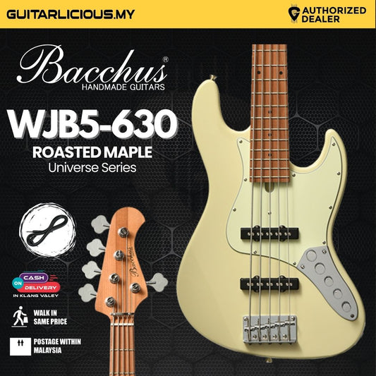 Bacchus WJB5-630-RSM/M Universe series Roasted Maple 5 String Electric Bass - Olympic White