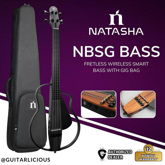 NATASHA GUITAR NBSG Bass Fretless Wireless Smart Bass with Gig Bag
