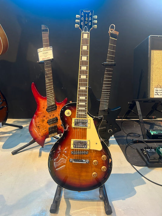 SQOE SELP220 Flame Mahogany Les Paul HH Electric Guitar Rosewood Fretboard - Sunburst -B-STOCK