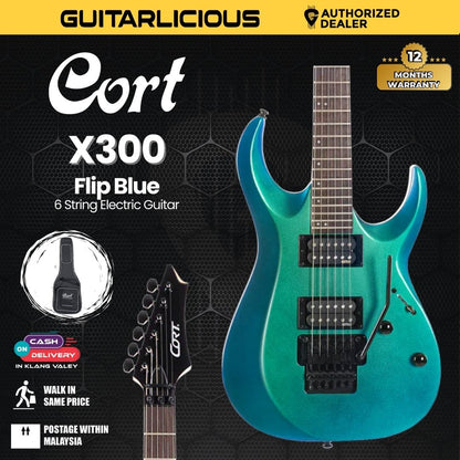 Cort X Series X300 Electric Guitar with Bag - Flip Blue