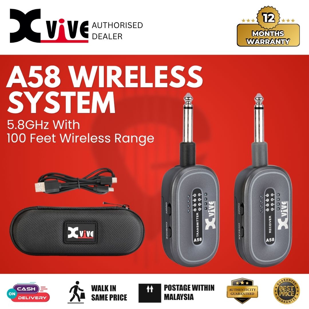 XVive A58 5.8GHz Guitar Wireless System With 100 Feet Wireless Range (Hard  Travel Case Included)