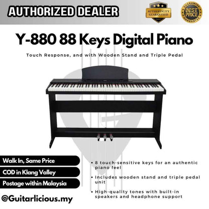 Y-880 88 Keys Digital Piano w Touch Response, and with Wooden Stand and Triple Pedal (Y-880 / Y880/ Y 880)