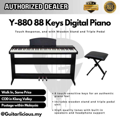 Y-880 88 Keys Digital Piano w Touch Response, and with Wooden Stand and Triple Pedal (Y-880 / Y880/ Y 880)