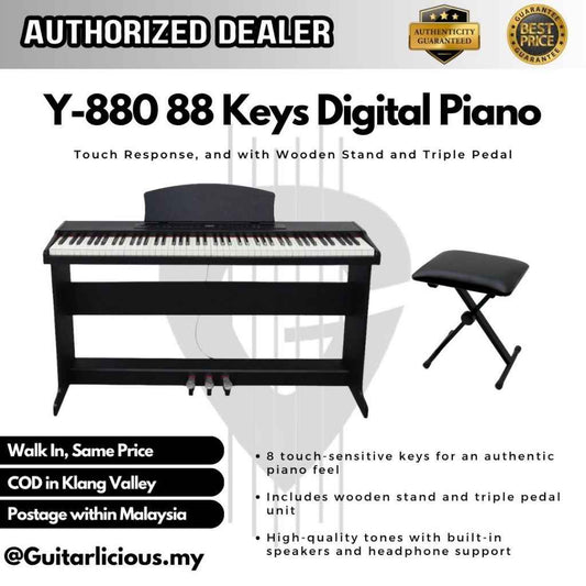 Y-880 88 Keys Digital Piano w Touch Response, and with Wooden Stand and Triple Pedal (Y-880 / Y880/ Y 880)