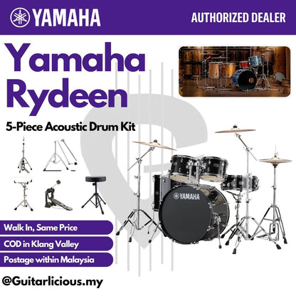Yamaha Rydeen 5-Piece Acoustic Drum Kit – 22" Bass Drum - RDP2F5 - Black Glitter