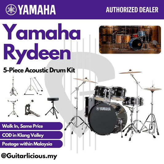 Yamaha Rydeen 5-Piece Acoustic Drum Kit – 22" Bass Drum - RDP2F5 - Black Glitter