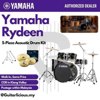 Yamaha Rydeen 5-Piece Acoustic Drum Kit – 22" Bass Drum - RDP2F5 - Black Glitter