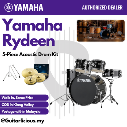 Yamaha Rydeen 5-Piece Acoustic Drum Kit – 22" Bass Drum - RDP2F5 - Black Glitter