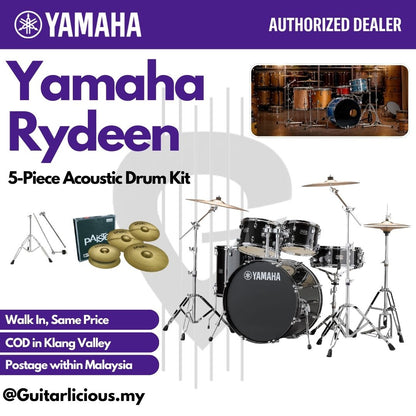 Yamaha Rydeen 5-Piece Acoustic Drum Kit – 22" Bass Drum - RDP2F5 - Black Glitter