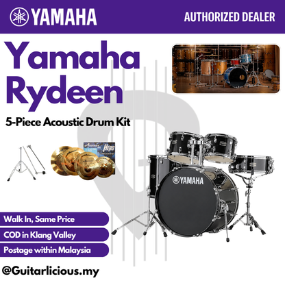 Yamaha Rydeen 5-Piece Acoustic Drum Kit – 22" Bass Drum - RDP2F5 - Black Glitter
