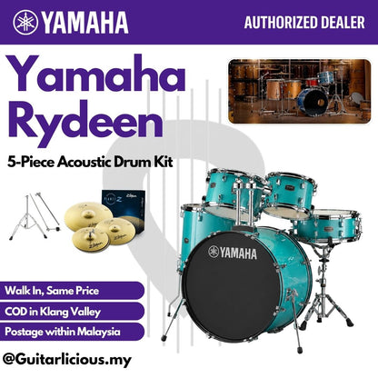 Yamaha Rydeen 5-Piece Acoustic Drum Kit – 22" Bass Drum - RDP2F5 - Turquoise Glitter
