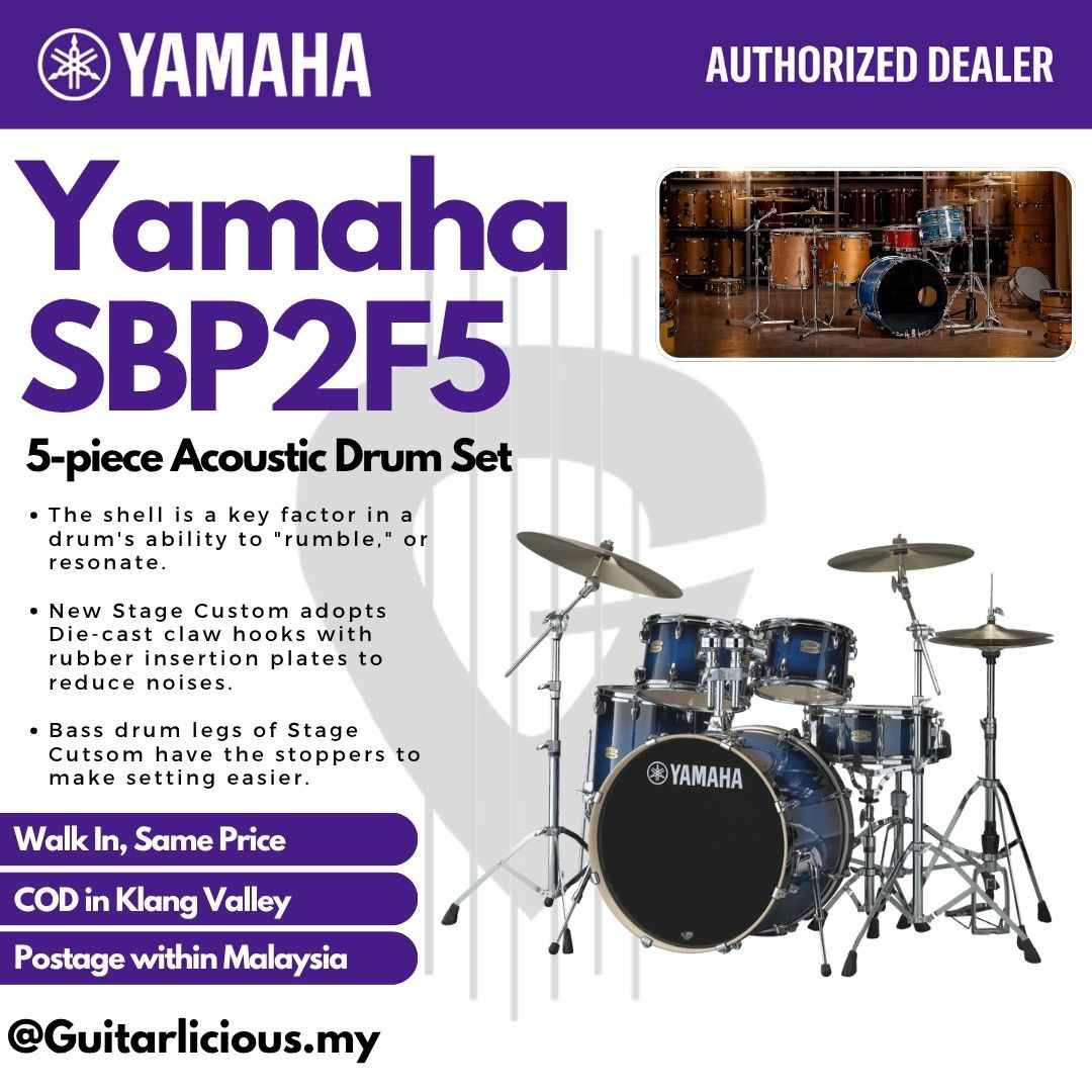 Yamaha Stage Custom SBP2F5 5-piece Acoustic Drum Set - Deep Blue Sunburst
